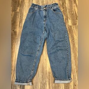 Zara Paper Bag Waist Baggy Boyfriend Jeans Medium Wash Elastic Waistband